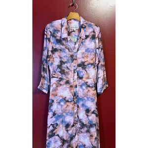 Dolan Anthropologie Midi Shirt Dress Pink Blue Tie Dye Size 12 NWT Modern Boho